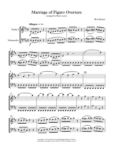 The Marriage of Figaro Overture, STRING DUO OF VIOLIN AND CELLO (arr. Sherry Lewis)