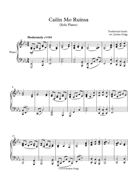 Cailin Mo Ruinsa (Solo Piano) (arr. Jordan Grigg)