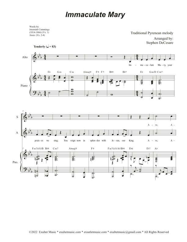 Immaculate Mary (Duet for Soprano and Alto solo) (Easy Vocal Duet Version) (arr. Stephen DeCesare)