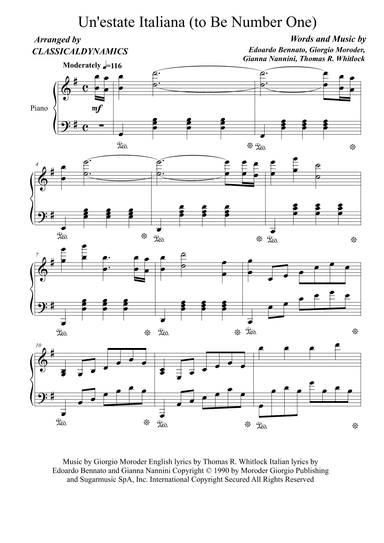 Un'estate Italiana (to Be Number One) (arr. ClassicalDynamics)