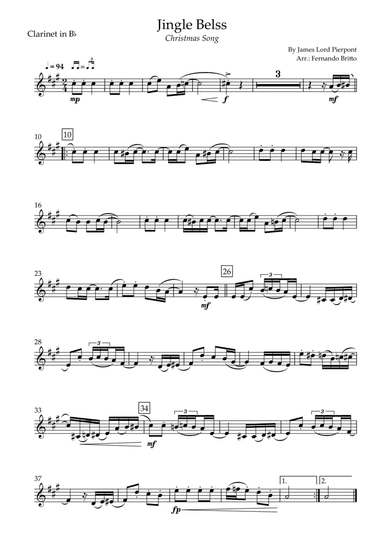 Jingle Bells - Jazz Version (Christmas Song) for Clarinet in Bb Solo (arr. Fernando Britto)