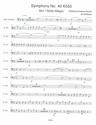 Mozart Symphony No. 40 in G minor, Movement 1 Trombone 3 (Bass Trombone) only (arr. Jill DeWeese)