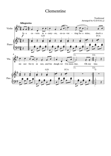 Clementine - Violin + Piano Accompaniment (arr. G.D.V.S.L.J)