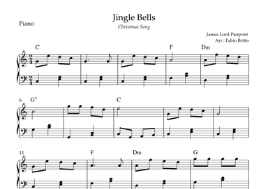 Jingle Bells (Christmas Song) for Easy Piano Solo with Chords (C Major) (arr. Fabio Britto)