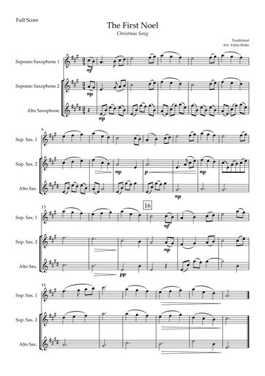 The First Noel (Christmas Song) for Saxophone Trio (arr. Fabio Britto)
