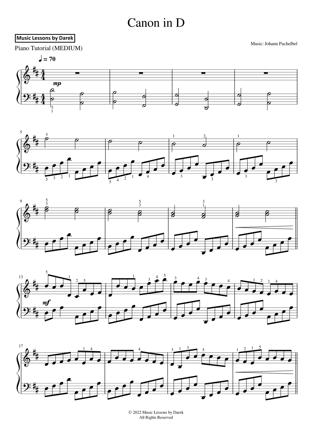 Canon in D (MEDIUM PIANO) [Johann Pachelbel] (arr. Darek)