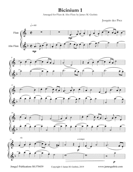 Josquin: Bicinium 1 for Flute & Alto Flute (arr. James M. Guthrie)