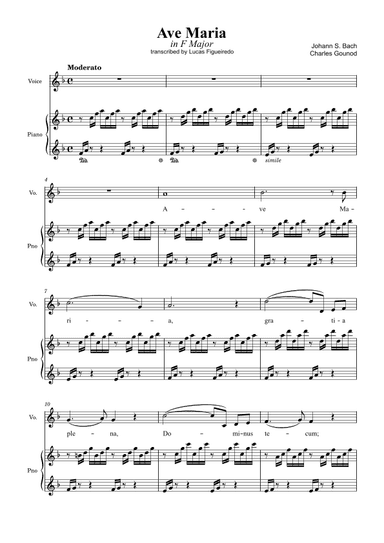 Ave Maria (Bach-Gounod) in F Major for Piano and Voice (arr. Lucas Figueiredo)