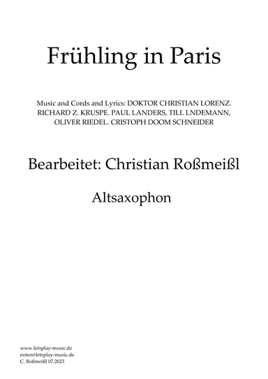 Fruehling In Paris (arr. Christian Roßmeißl)