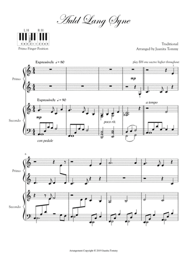 Auld Lang Syne (1 Piano 4 Hands) (arr. Juanita Tommy)