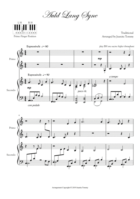 Auld Lang Syne (1 Piano 4 Hands) (arr. Juanita Tommy)