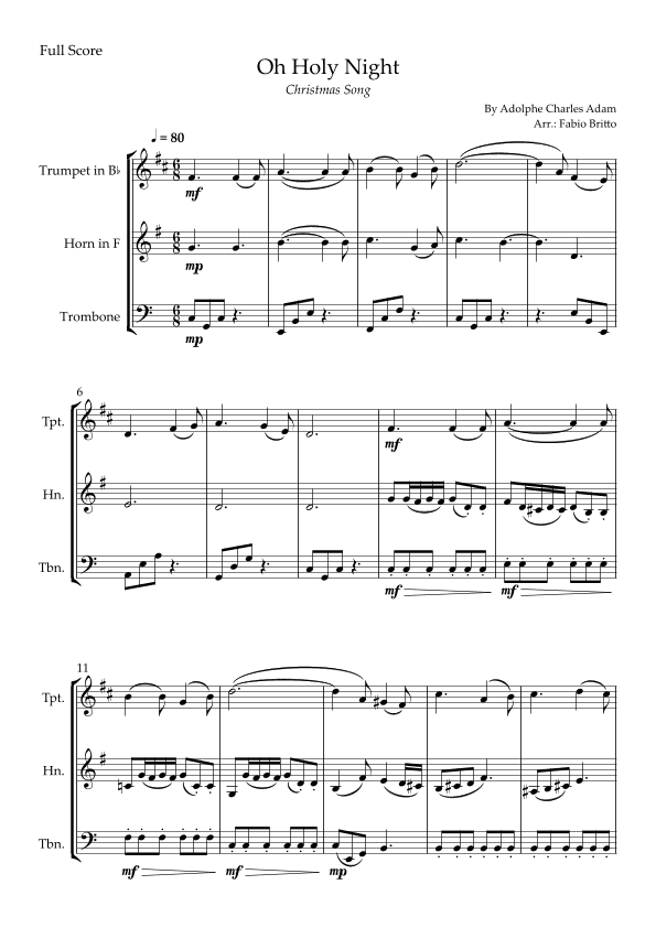 Oh Holly Night (Christmas Song) for Brass Trio (arr. Fabio Britto)