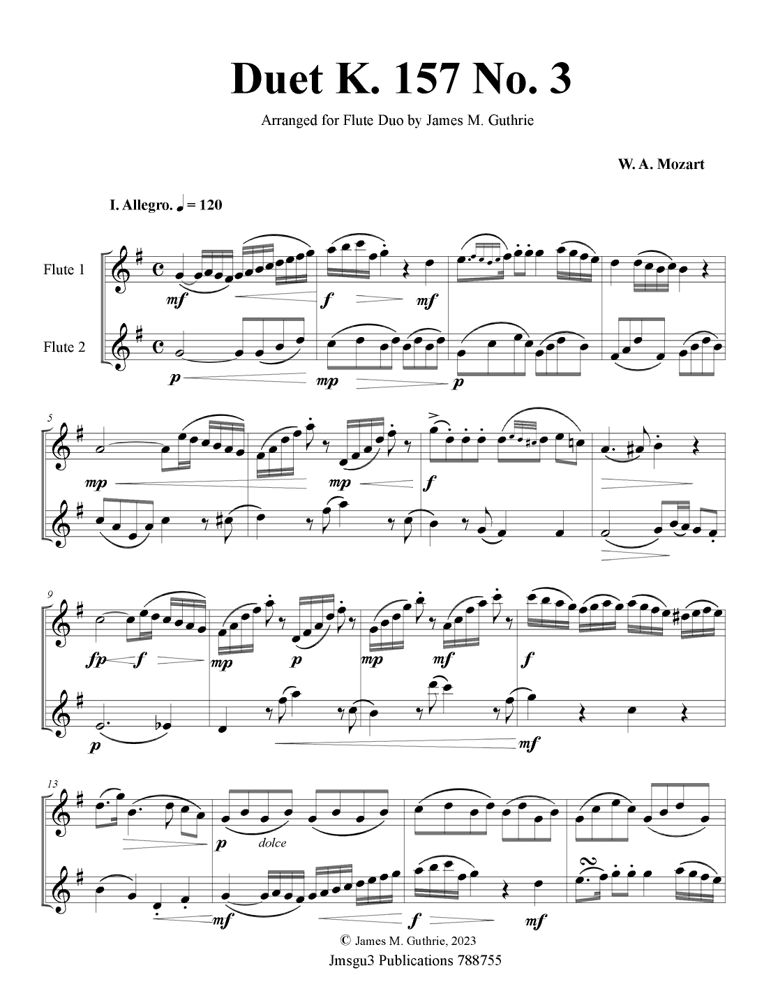 Mozart: Duet K. 157 No. 3 for Flute Duo (arr. James M. Guthrie)