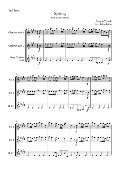 Spring (from Four Seasons of Antonio Vivaldi) for Clarinet Trio (arr. Fabio Britto)