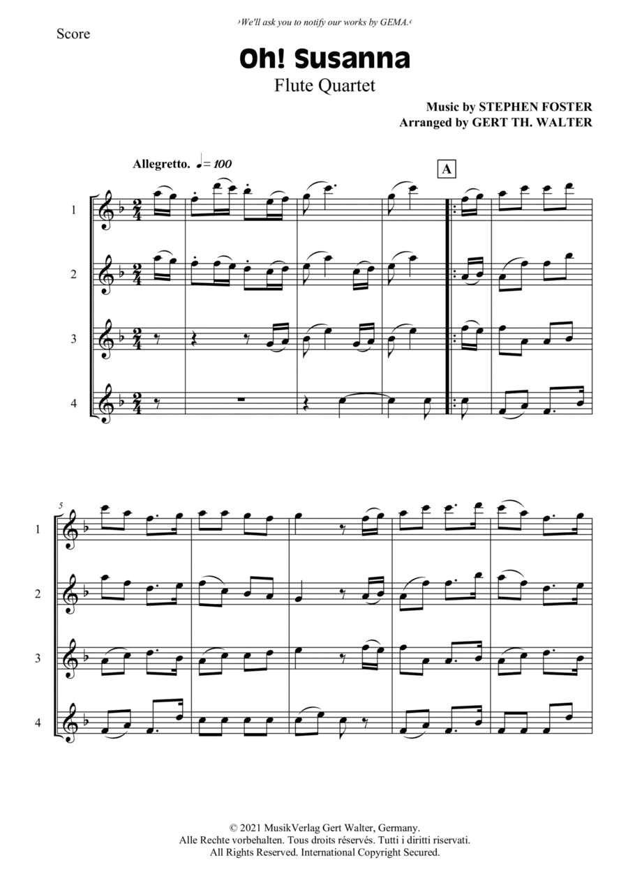 Oh! Susanna (arr. Gert Th. Walter)