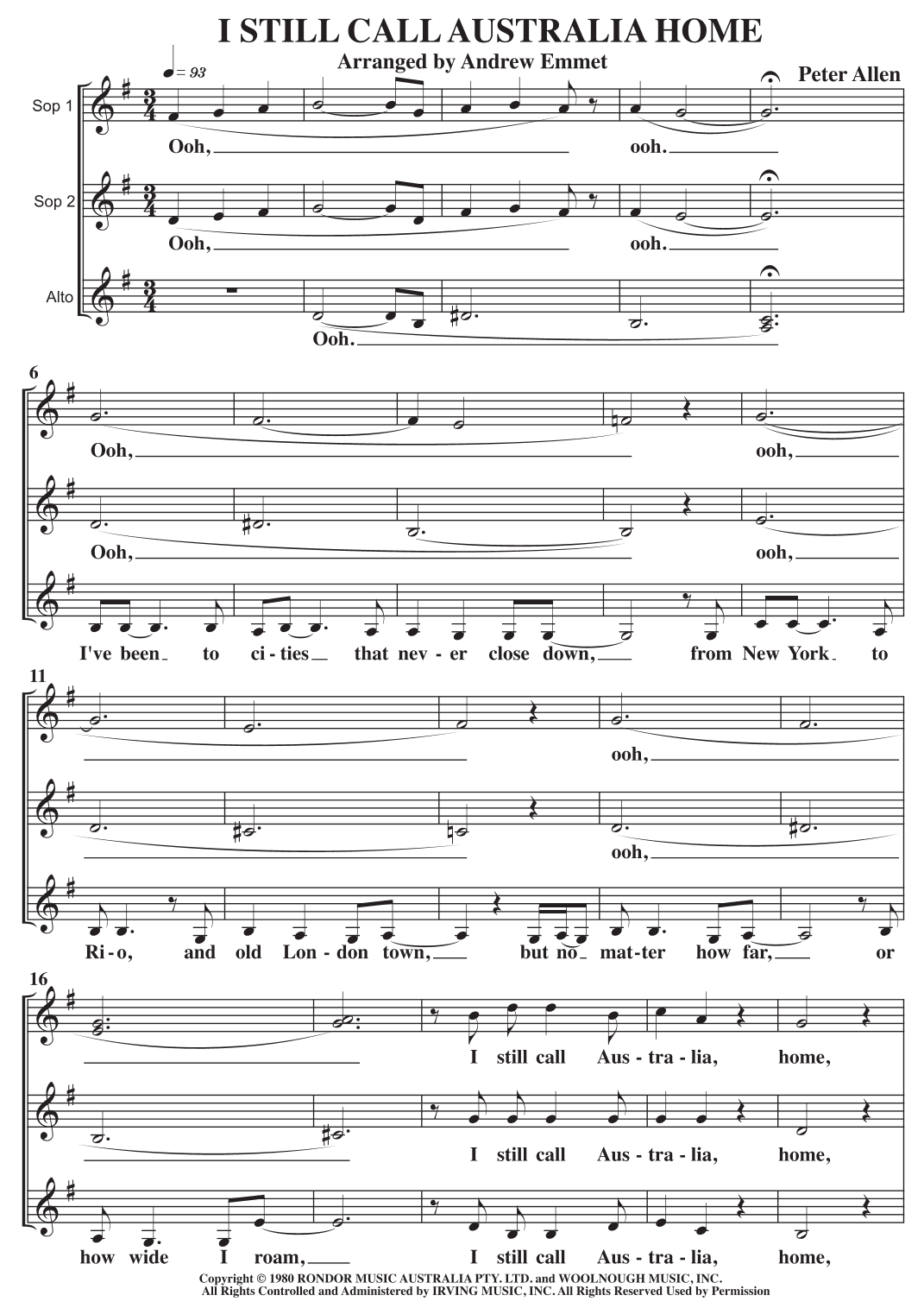 I Still Call Australia Home (arr. Andrew Emmet)