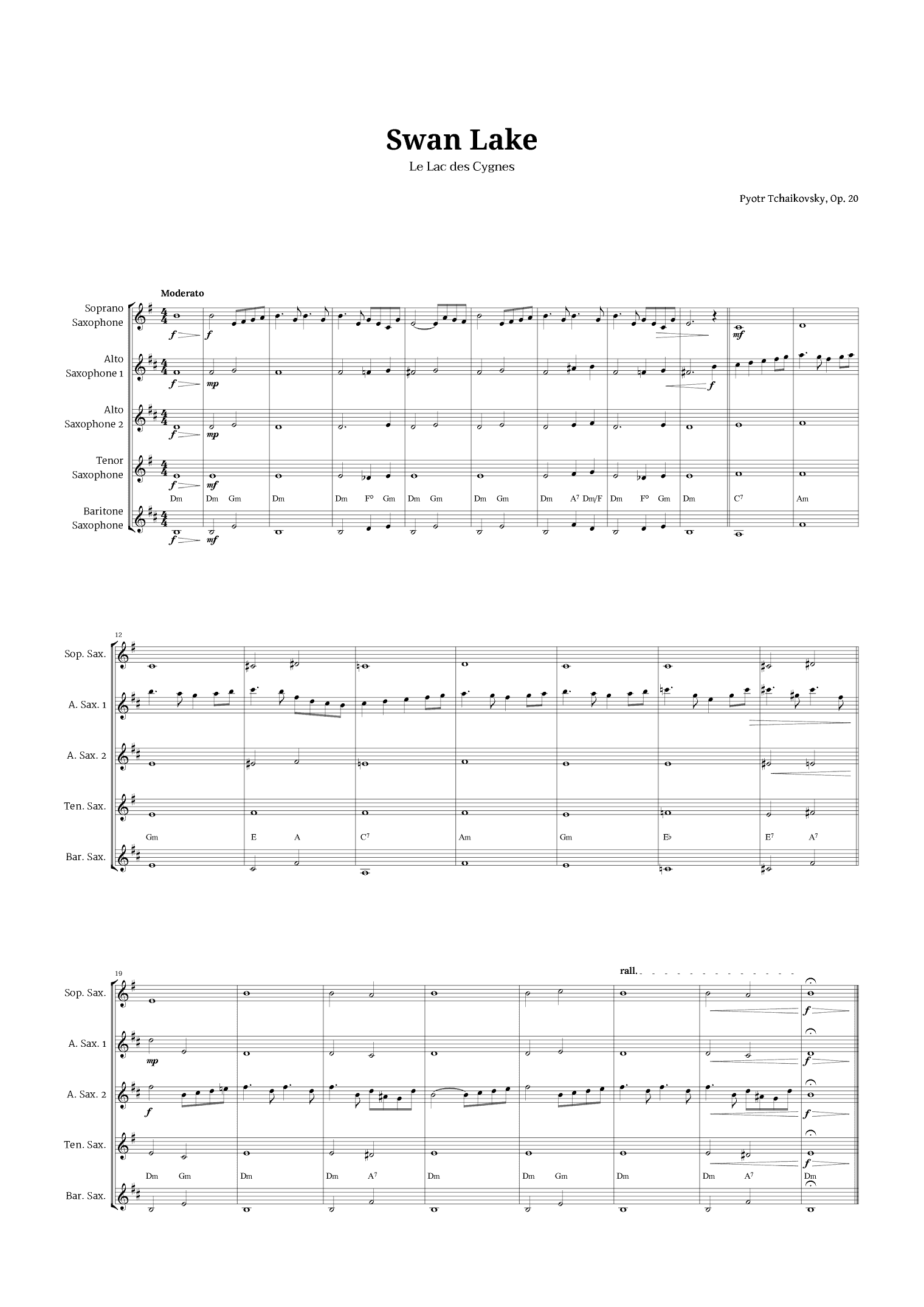 Swan Lake by Tchaikovsky for Sax Quintet (arr. Langanho)