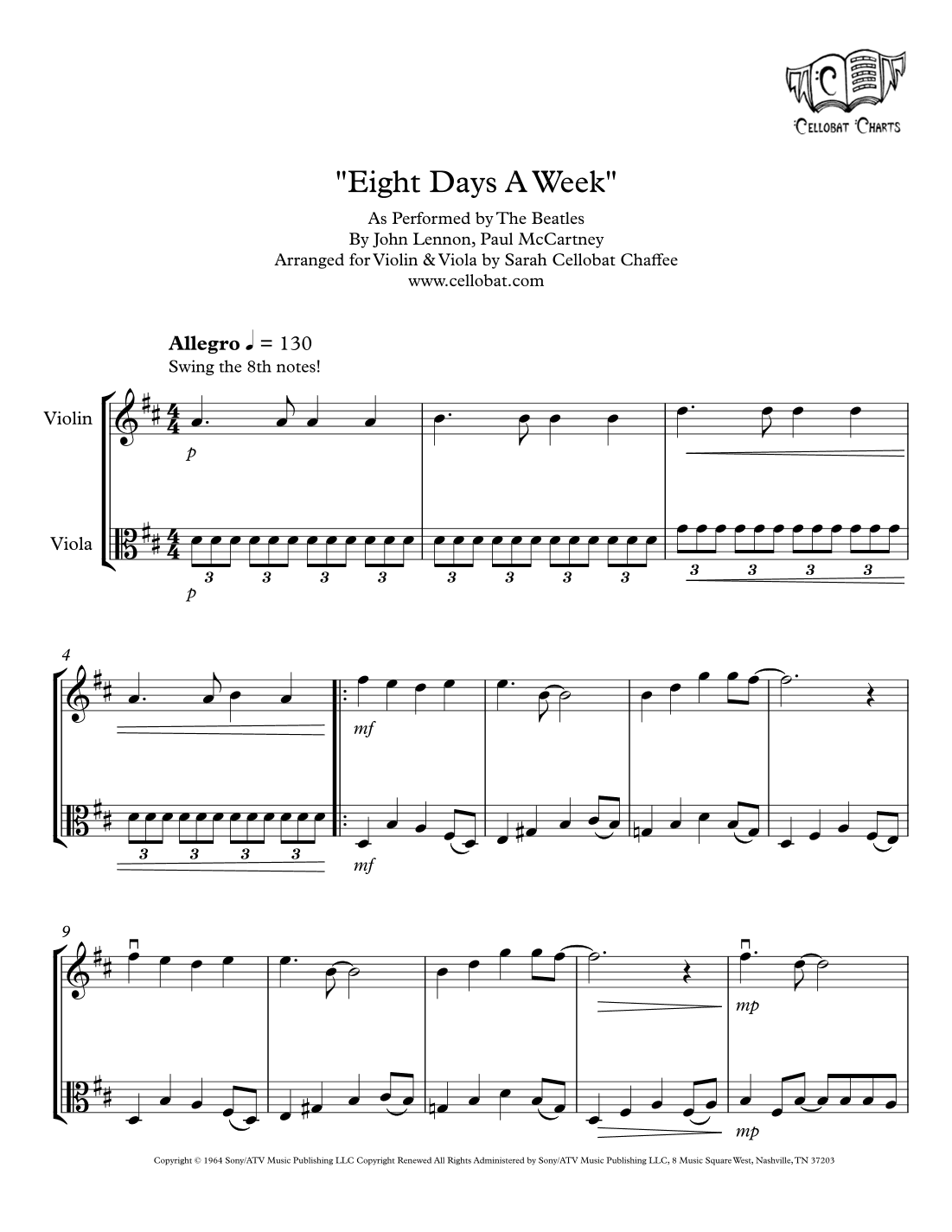 Eight Days A Week (arr. Sarah Cellobat Chaffee)