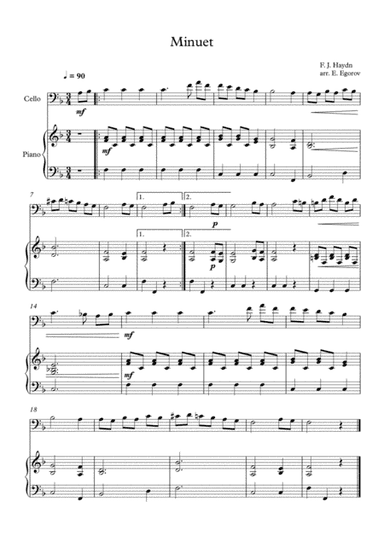 Minuet (In F Major), Franz Joseph Haydn, For Cello & Piano (arr. Eugene Egorov)