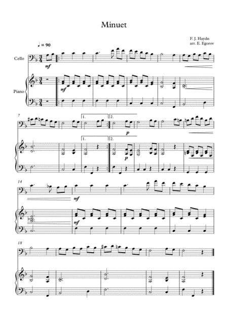 Minuet (In F Major), Franz Joseph Haydn, For Cello & Piano (arr. Eugene Egorov)