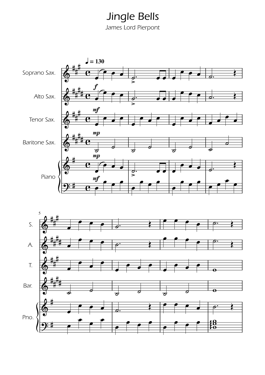 Jingle Bells - Sax Quartet w/ Piano (arr. Ygor Nunes)