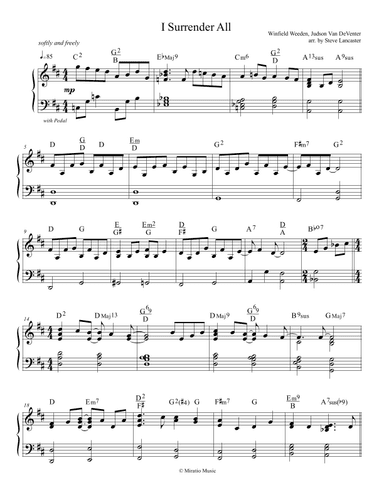 I Surrender All - quiet arr. for solo piano (arr. Steve Lancaster)