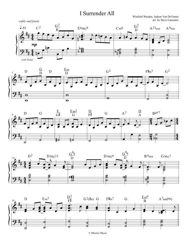 I Surrender All - quiet arr. for solo piano (arr. Steve Lancaster)