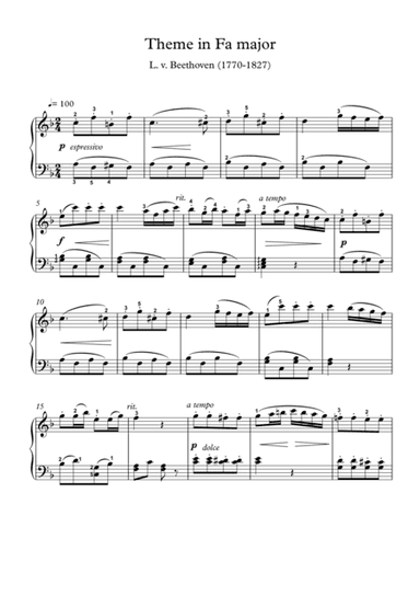 Theme in Fa major (arr. PianoSheetNow)