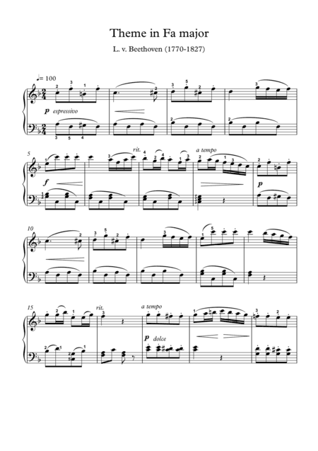 Theme in Fa major (arr. PianoSheetNow)