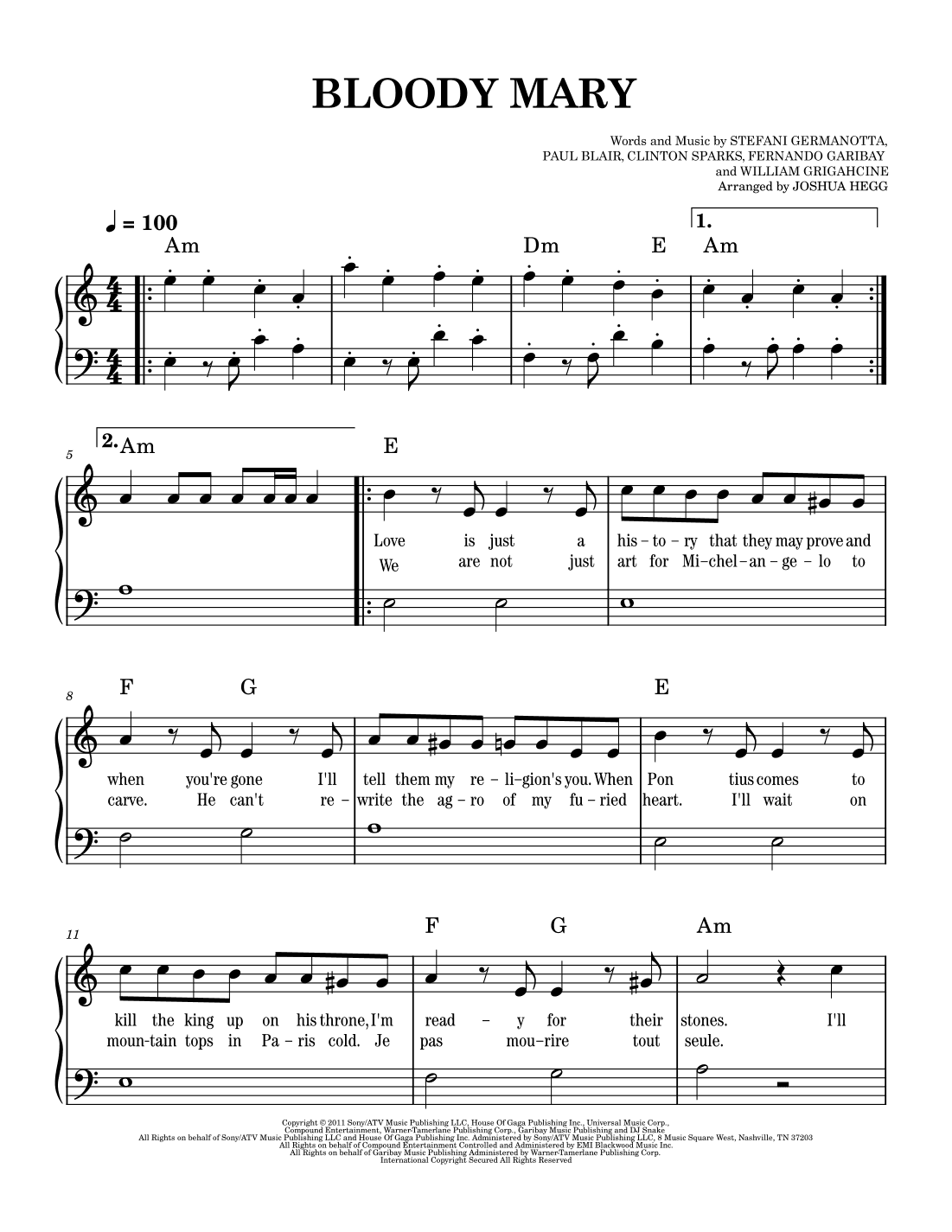 Bloody Mary (arr. Joshua Hegg)