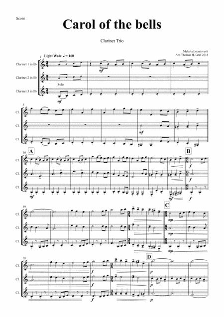 Carol of the Bells - Pentatonix style - Clarinet Trio (arr. Thomas Graf)
