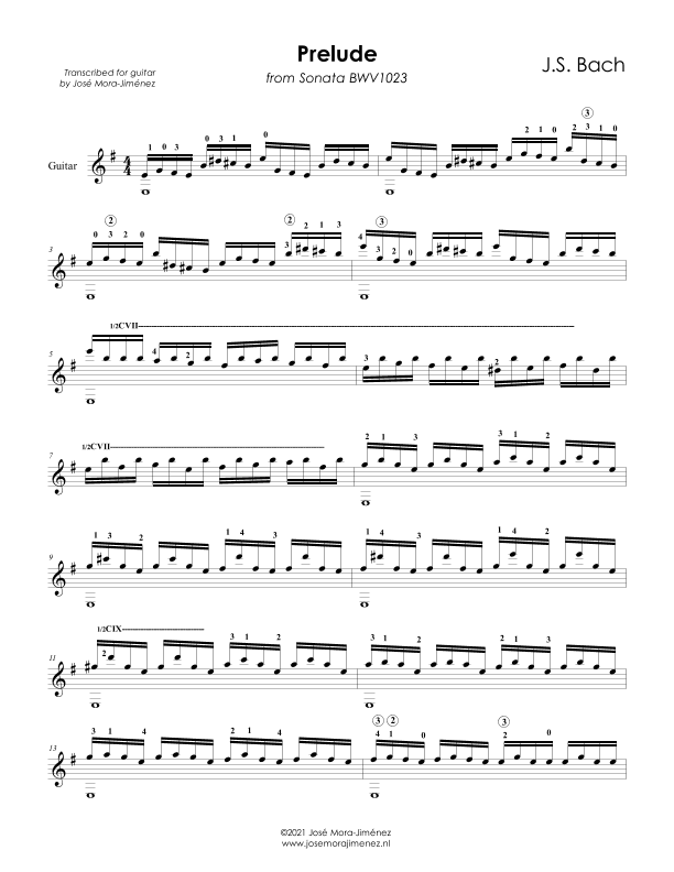 Prelude from Sonata BWV1023 (arr. Jose Mora)