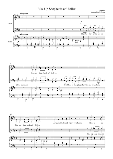 Rise Up Shepherds an' Foller, a Christmas anthem for SATB and piano/keyboard (arr. Christopher Evans)