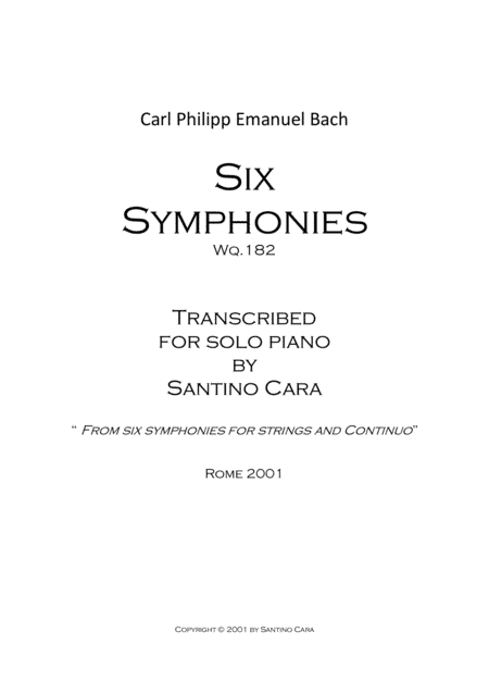 Bach C.P.E - Six symphonies - Piano version (arr. Santino Cara)