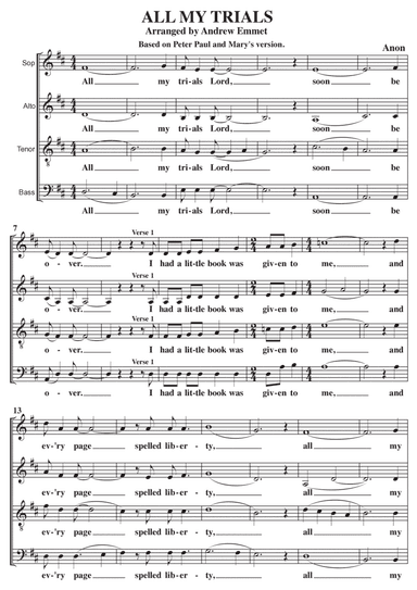 All My Trials A Cappella SATB (arr. Andrew Emmet)