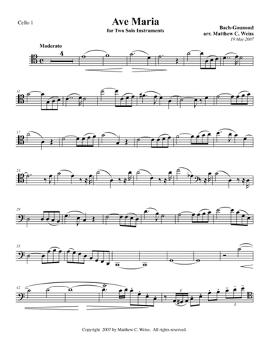 Ave Maria for Two Solo Instruments - Cello 1 (arr. Matthew C. Weiss)