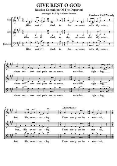 Give Rest O God (Russian Contakion Of The Departed) A Cappella SAB (arr. Andrew Emmet)