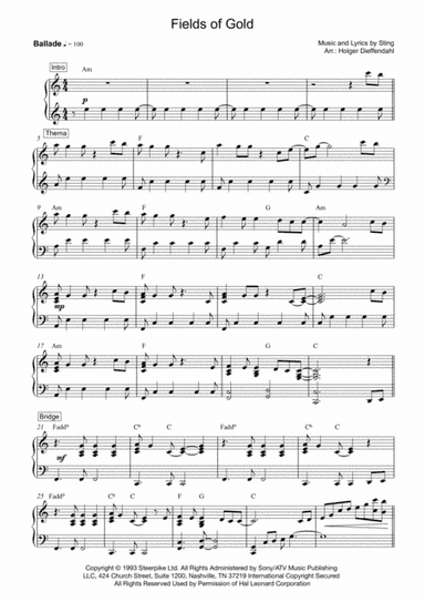 Fields Of Gold (arr. Holger Dieffendahl)