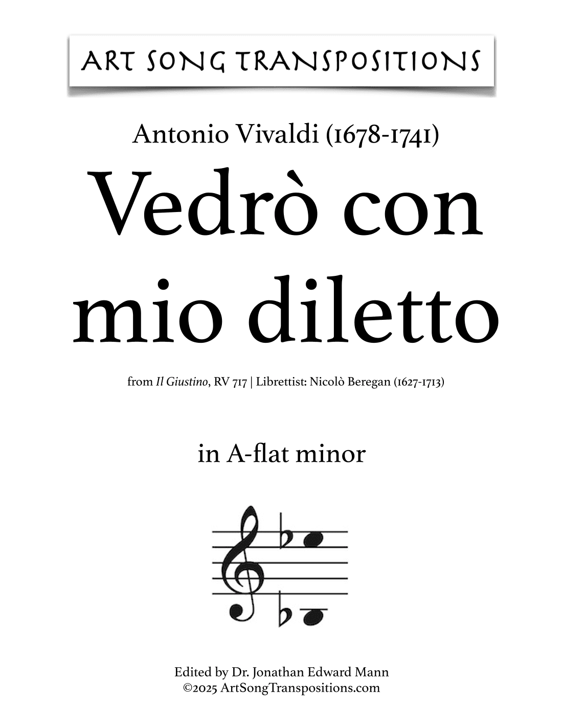 VIVALDI: Vedrò con mio diletto (transposed to A minor, bass clef) (arr. ArtSongTranspositions.com)