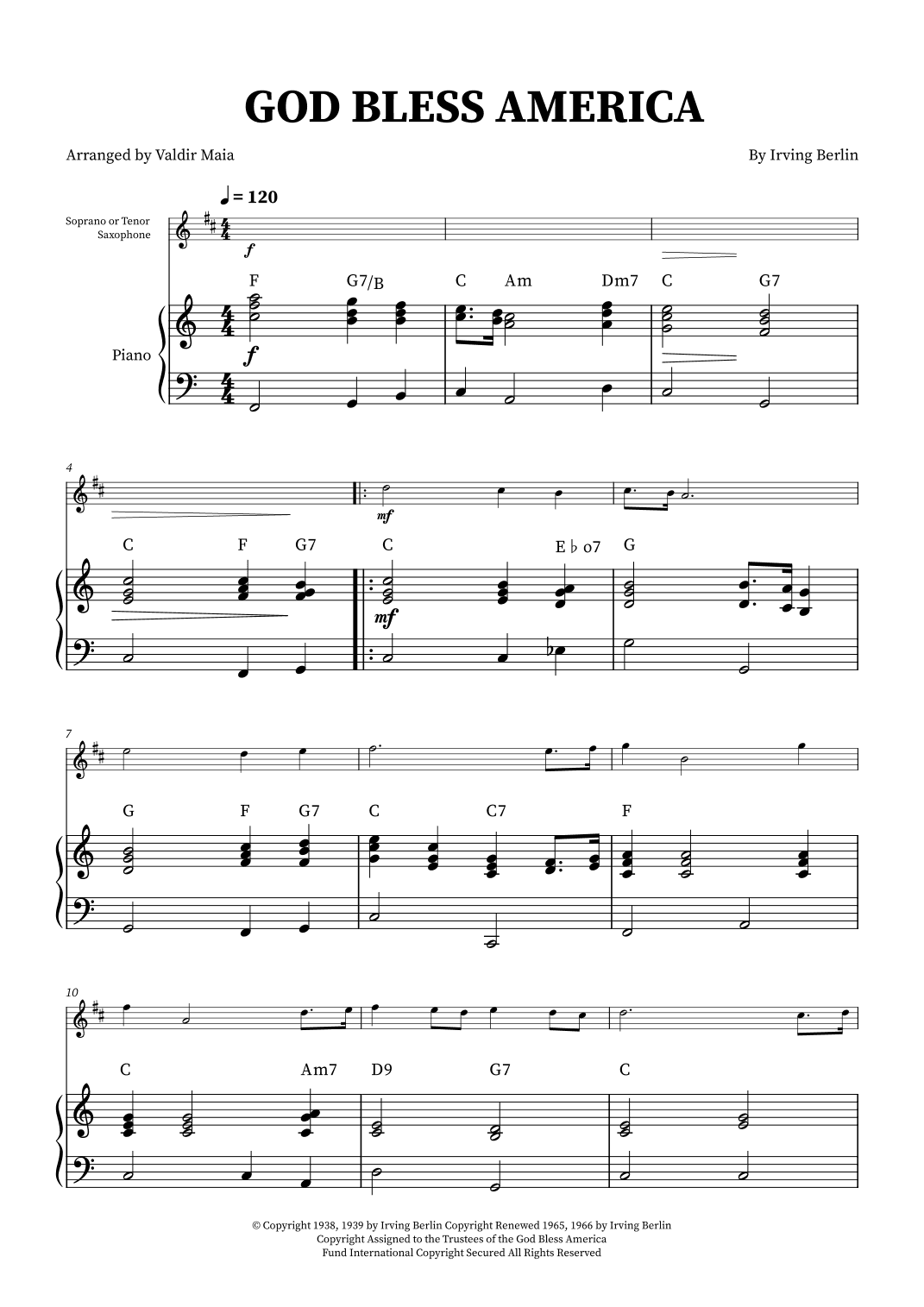 God Bless America ® (arr. Valdir Maia)