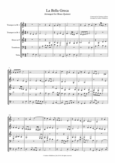 La Bella Grece arranged for Brass Quintet (arr. Andrew Middleton)