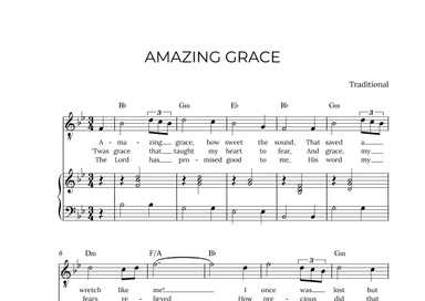 AMAZING GRACE - for piano and tenor in Bb major with chords (arr. Alex Nunes Rodrigues)
