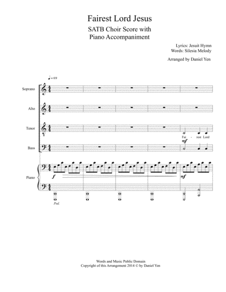Fairest Lord Jesus for SATB Choir with Piano Accompaniment (arr. Dreamusik Music Productions)