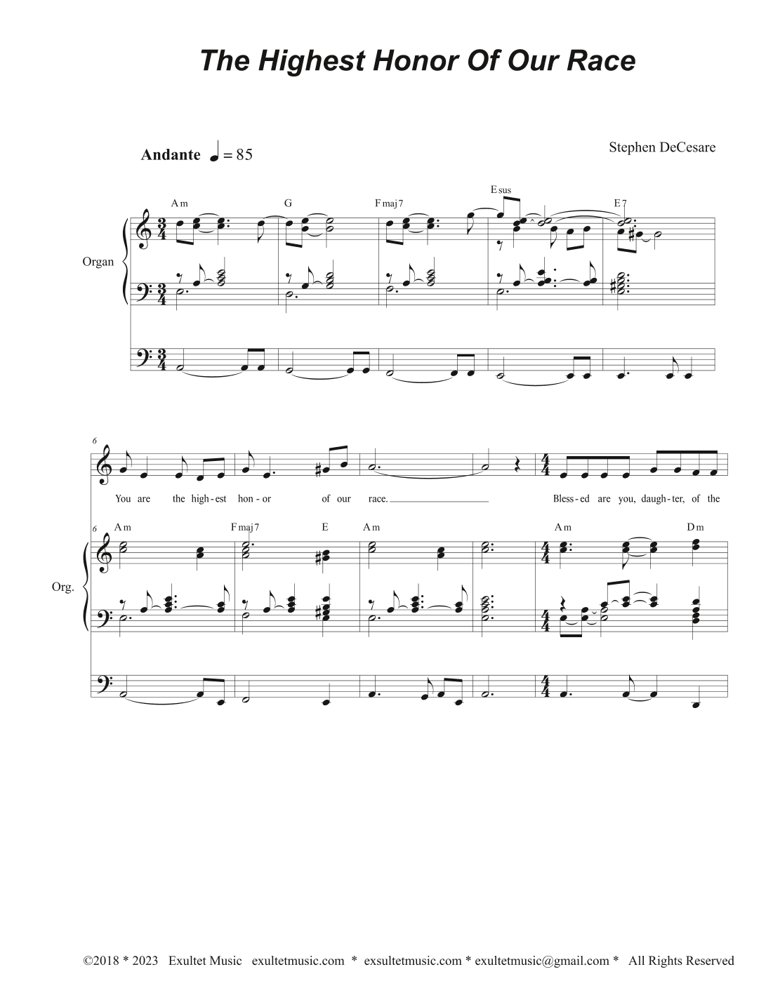 The Highest Honor Of Our Race (Unison choir)
