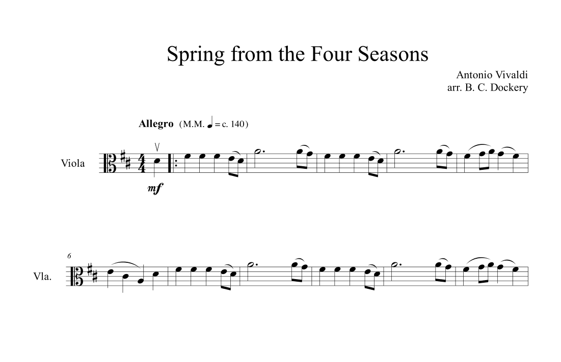 Spring from the Four Seasons (Viola Solo) (arr. B. C. Dockery)