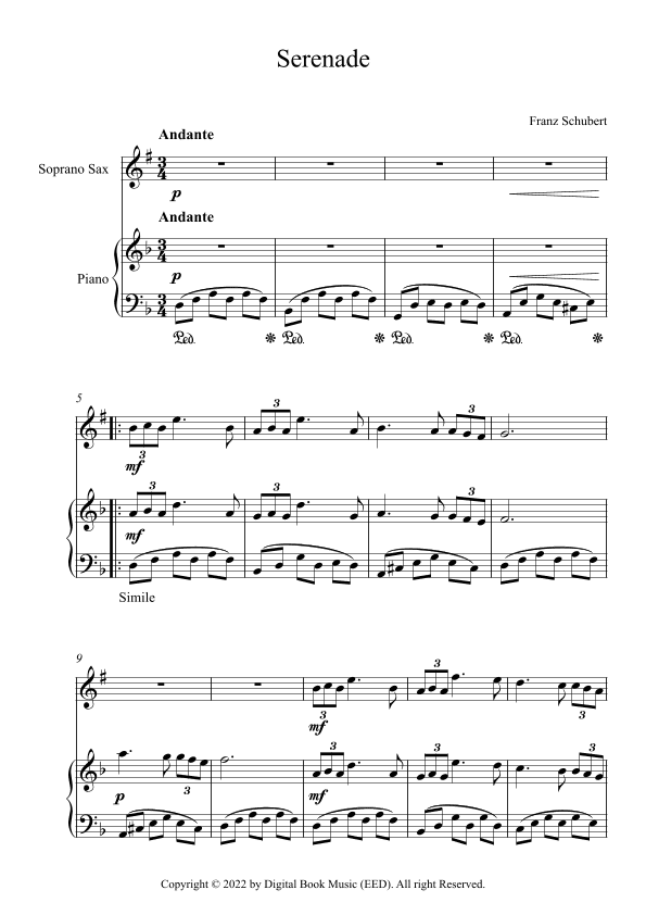 Serenade - Franz Schubert (Soprano Sax + Piano) (arr. Digital Book Music)