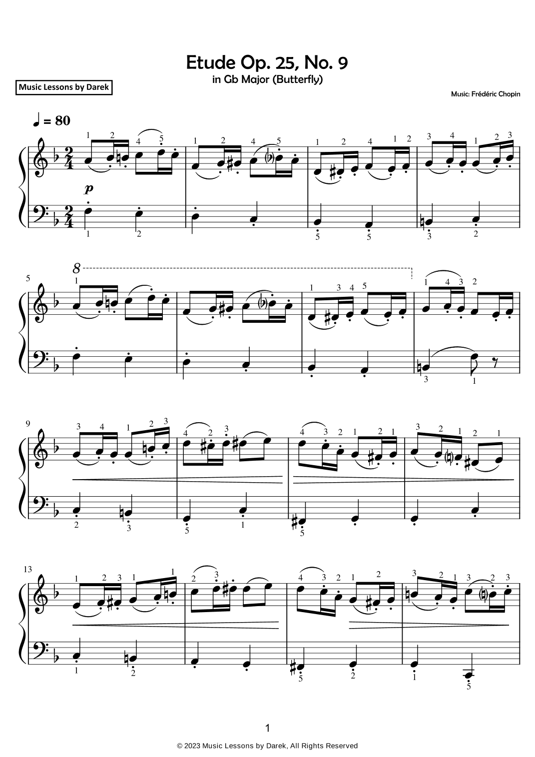 Etude Op. 25, No. 9 (EASY PIANO) in Gb Major (Butterfly) [Frédéric Chopin] (arr. Darek)