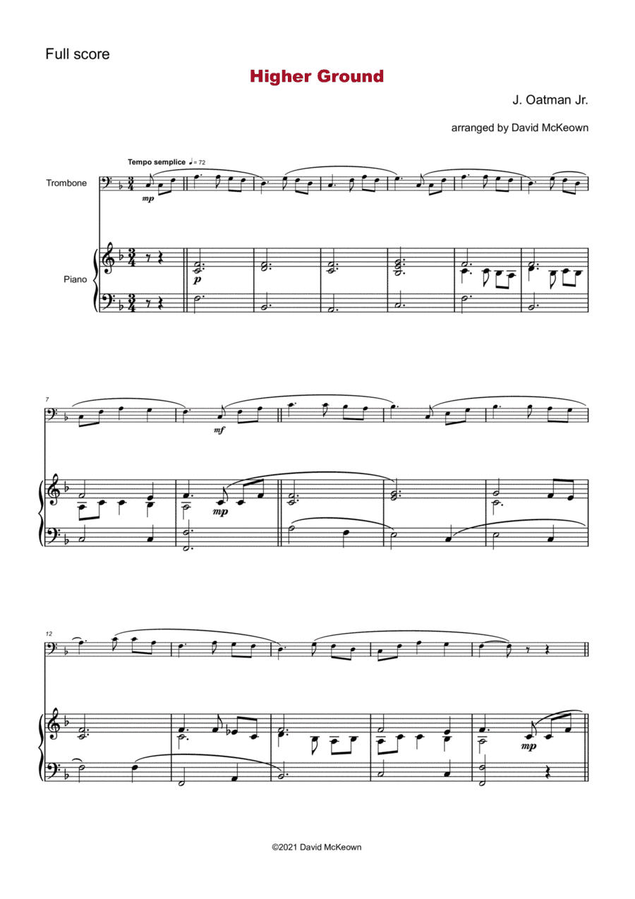Higher Ground, Gospel Hymn for Trombone and Piano (arr. David McKeown)
