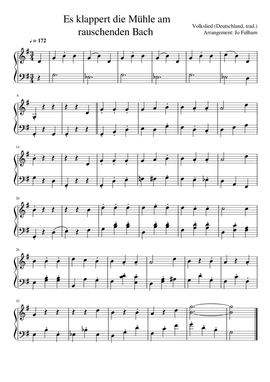 Es klappert die Mühle am rauschenden Bach (arr. Jo Fulham)