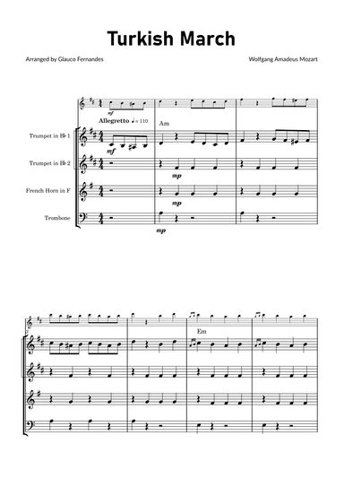 Turkish March by Mozart - Brass Quartet with Chord Notations (arr. Glauco Fernandes)